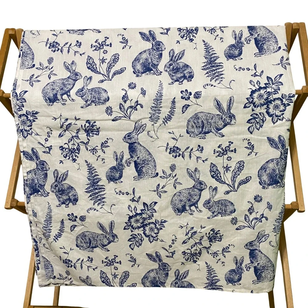 Rachel Ashwell The Farmhouse Blue Toile Bunny Rabbit Cotton Tablecloth 82